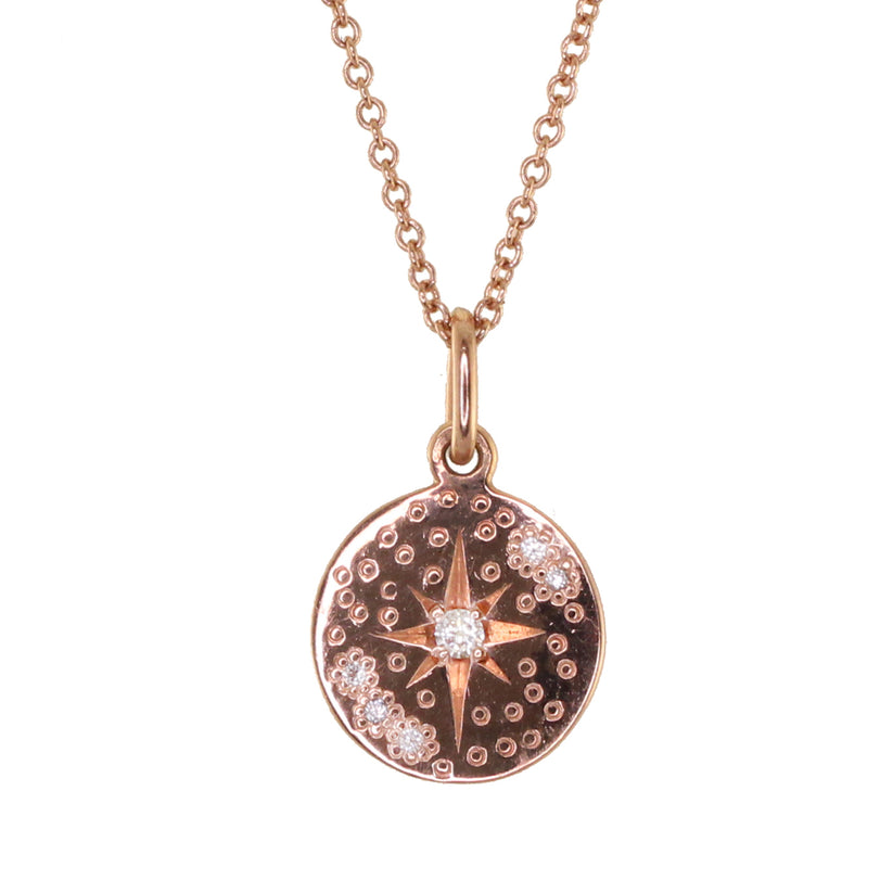 14kt gold and diamond starburst hammered mini disk necklace – Luna Skye