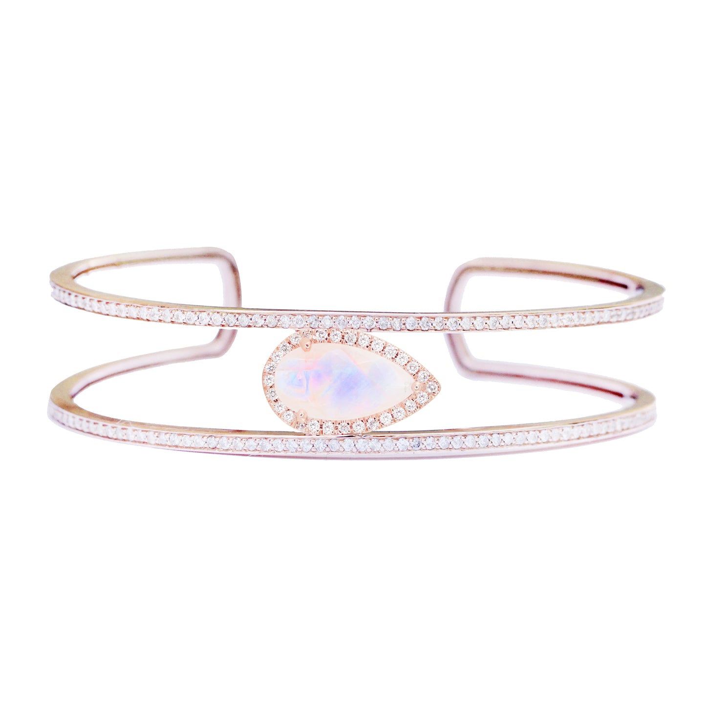 14kt gold two diamond row moonstone cuff