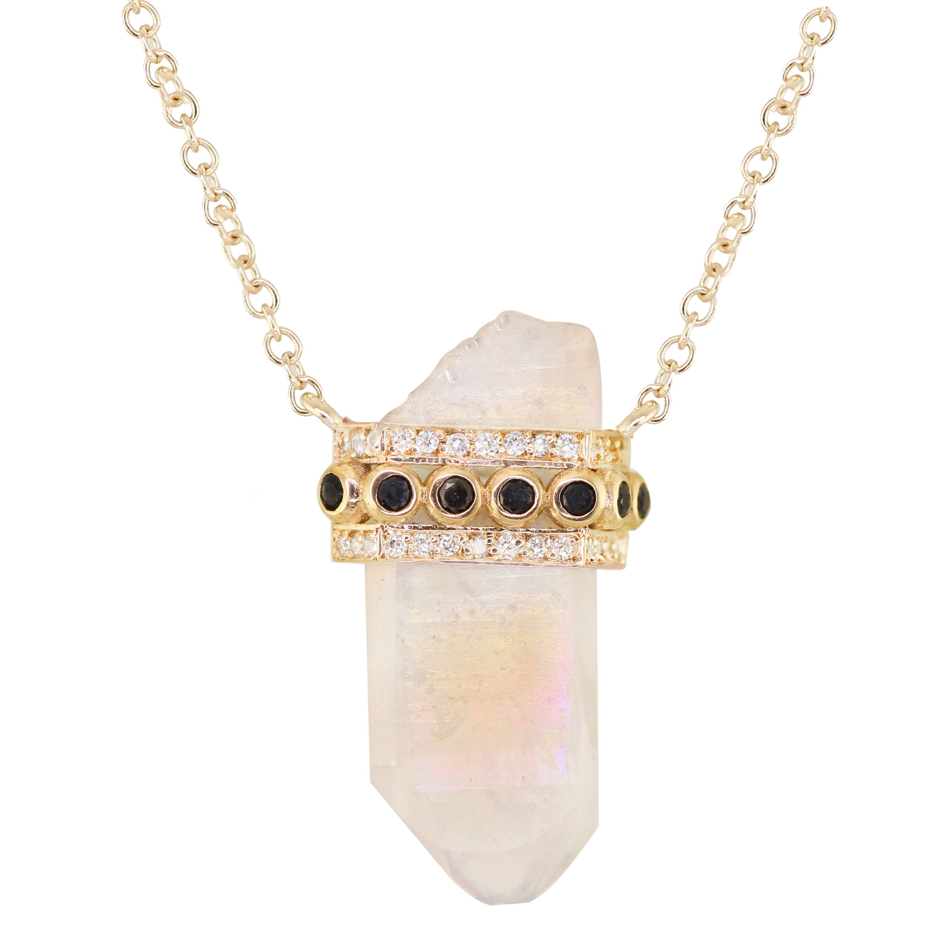 14kt gold black diamond quartz crystal bar necklace – Luna Skye