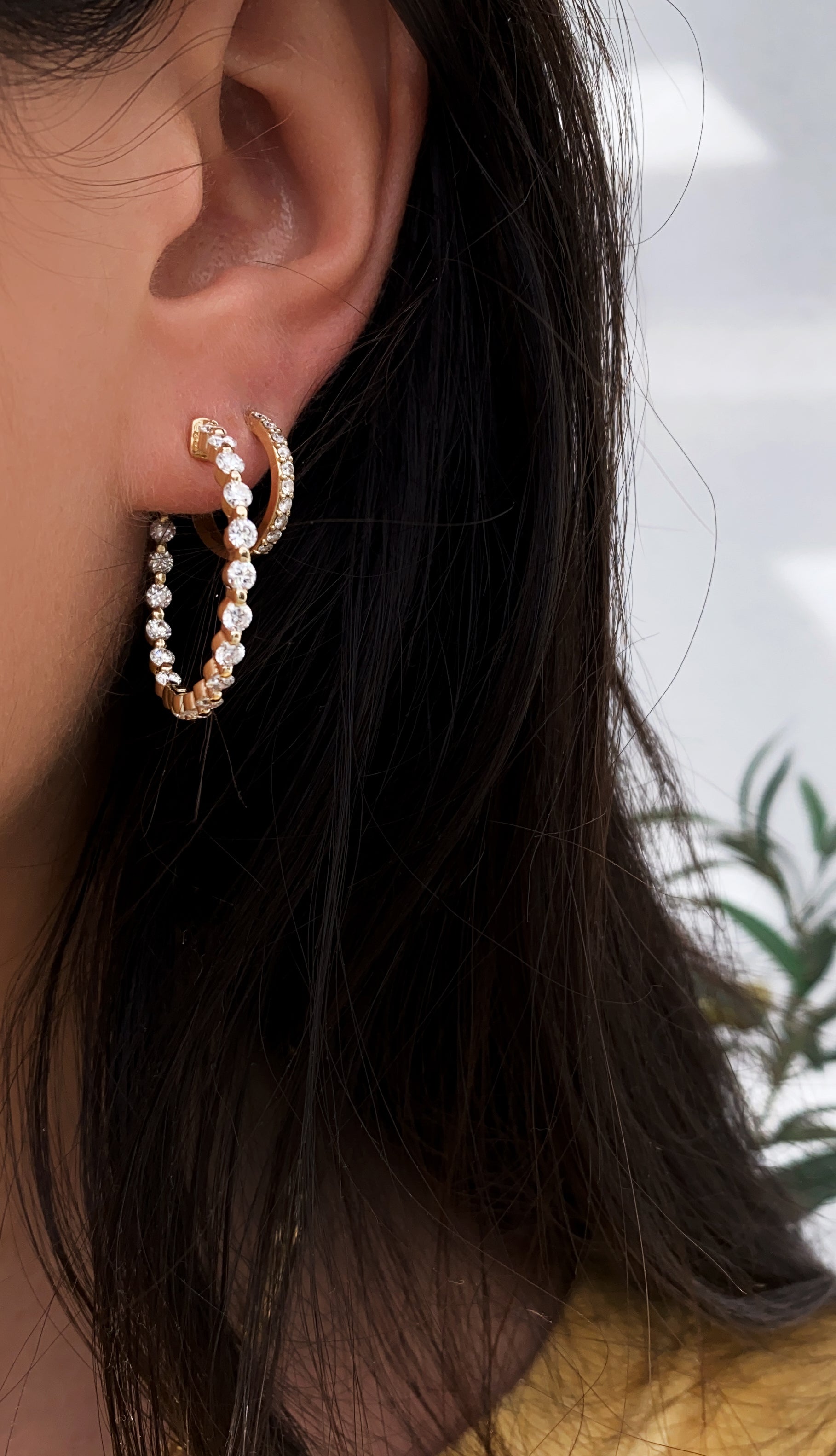 Floating diamond sale hoop earrings