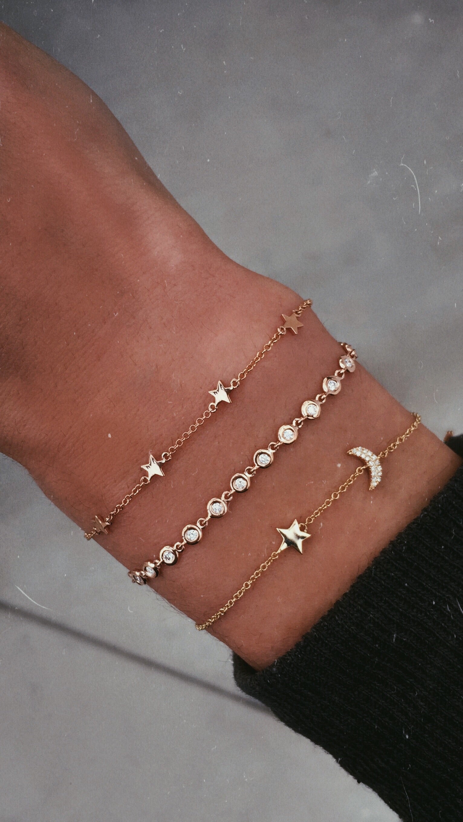 14kt gold and diamond moon and star bracelet