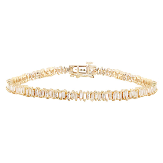 14kt gold jagged baguette diamond tennis bracelet