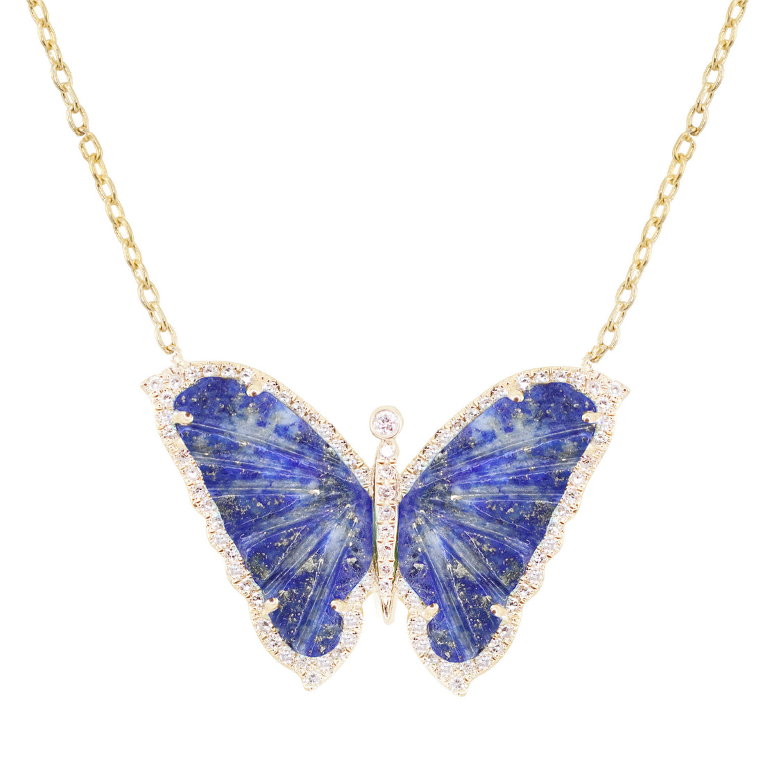 14kt yellow gold and diamond wild lapis baby butterfly necklace – Luna Skye