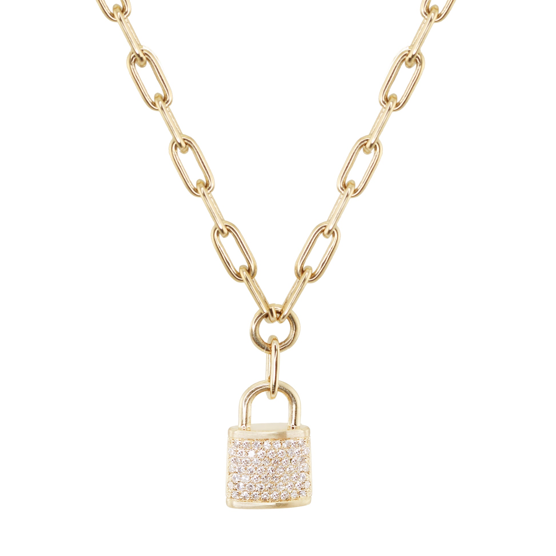 14K Yellow Gold Diamond Lock & Key Necklace