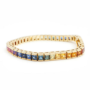 14K Yellow Gold Rainbow Sapphire Chain Bracelet TB2615-RS