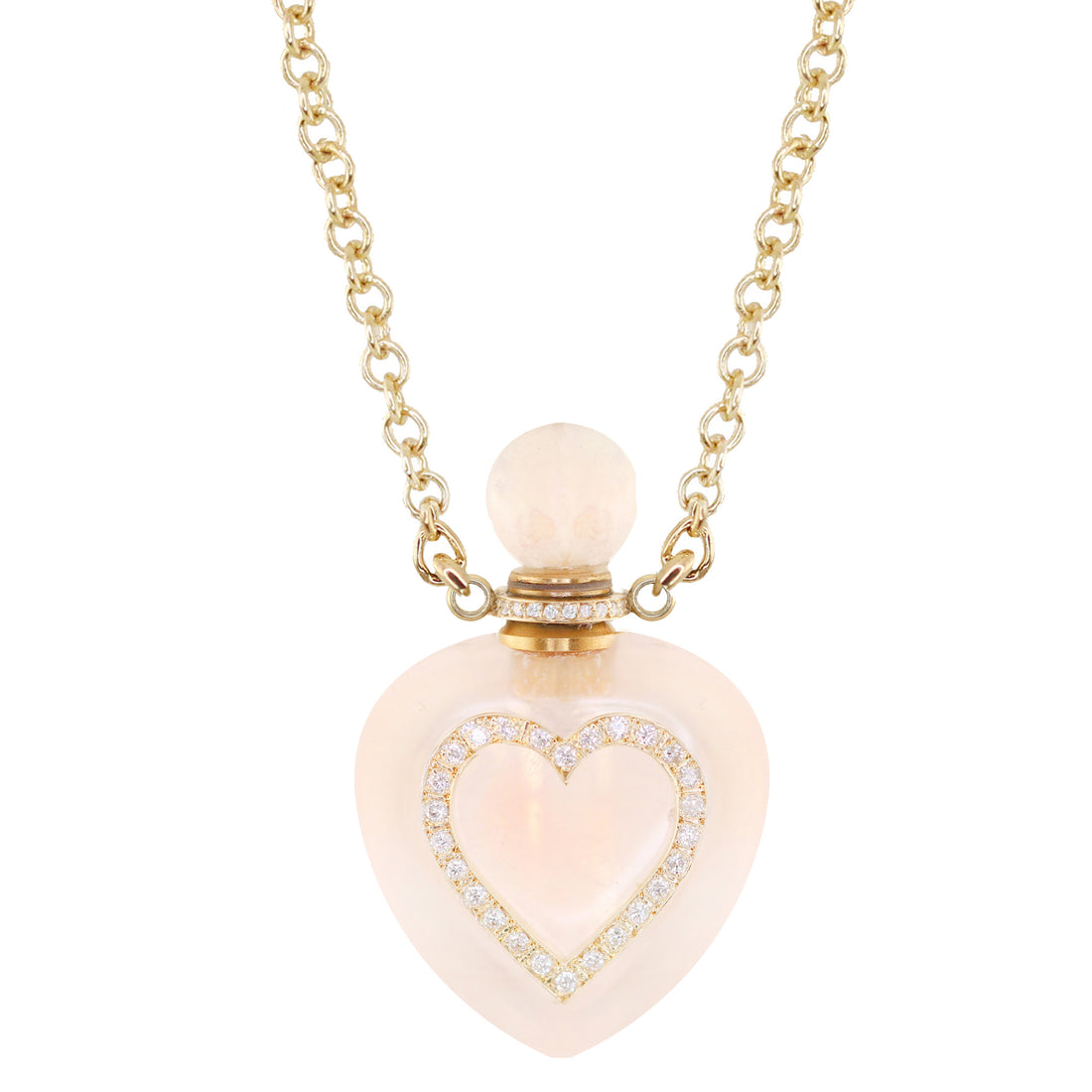 14kt gold and diamond heart rose quartz perfume bottle necklace – Luna Skye