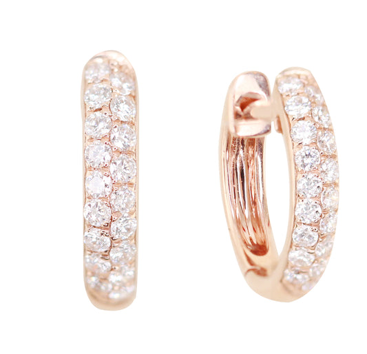 14kt gold and diamond wide two row rounded hoops